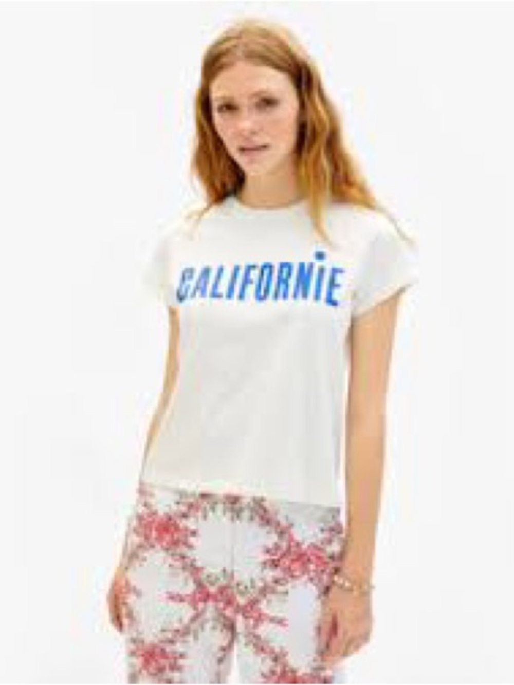 Clare V Cream Tee with Blue 'CALIFORNIE' Graphic